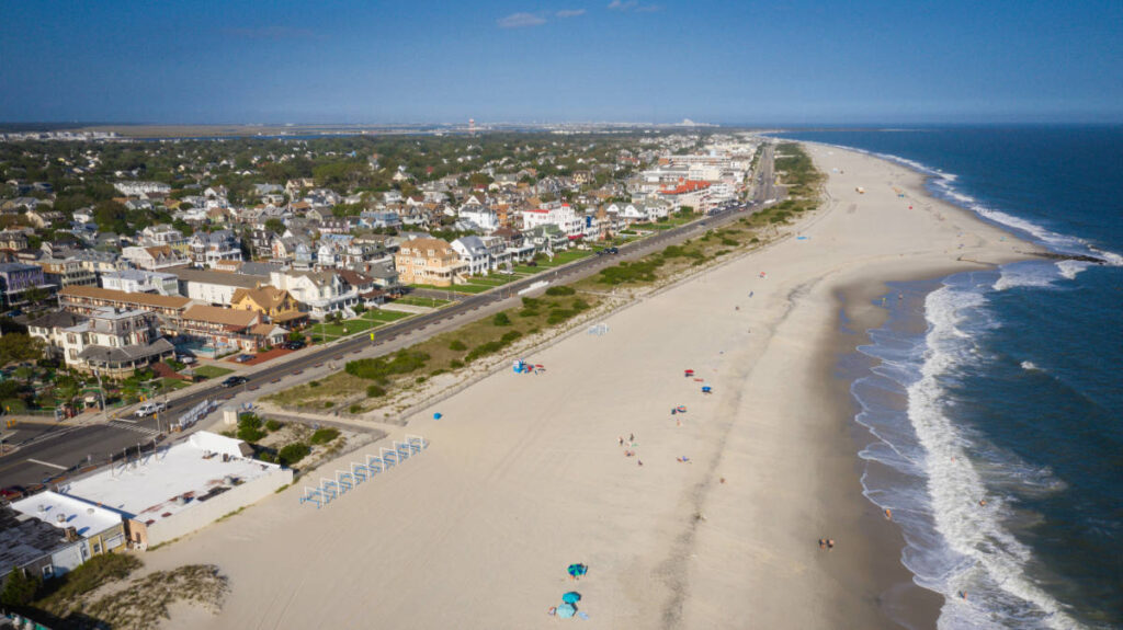 Aerial view of a beach in Cape May, New Jersey