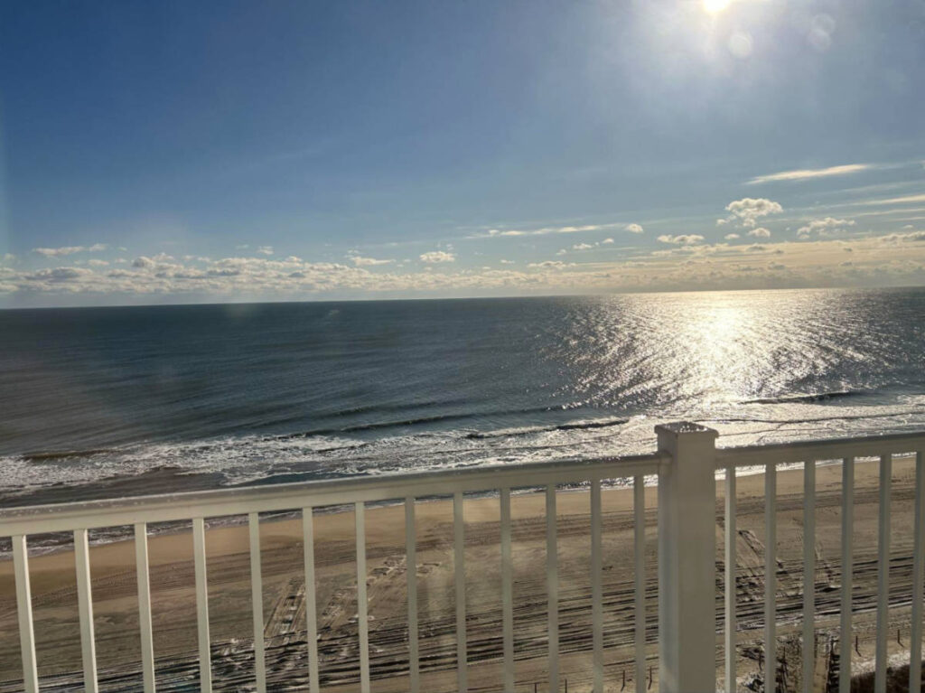 View of the beach from a hotel balcony along Coastal Highway