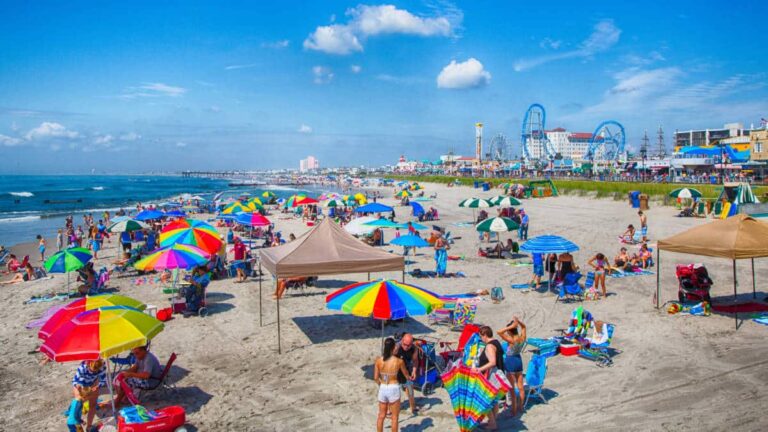 Beach goers enjoying their day on a beach in Ocean City, New Jersey