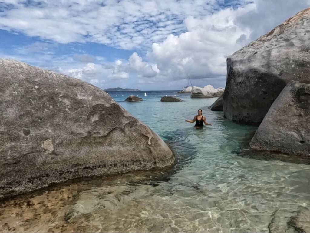 The author's wife enjoying her day at The Baths