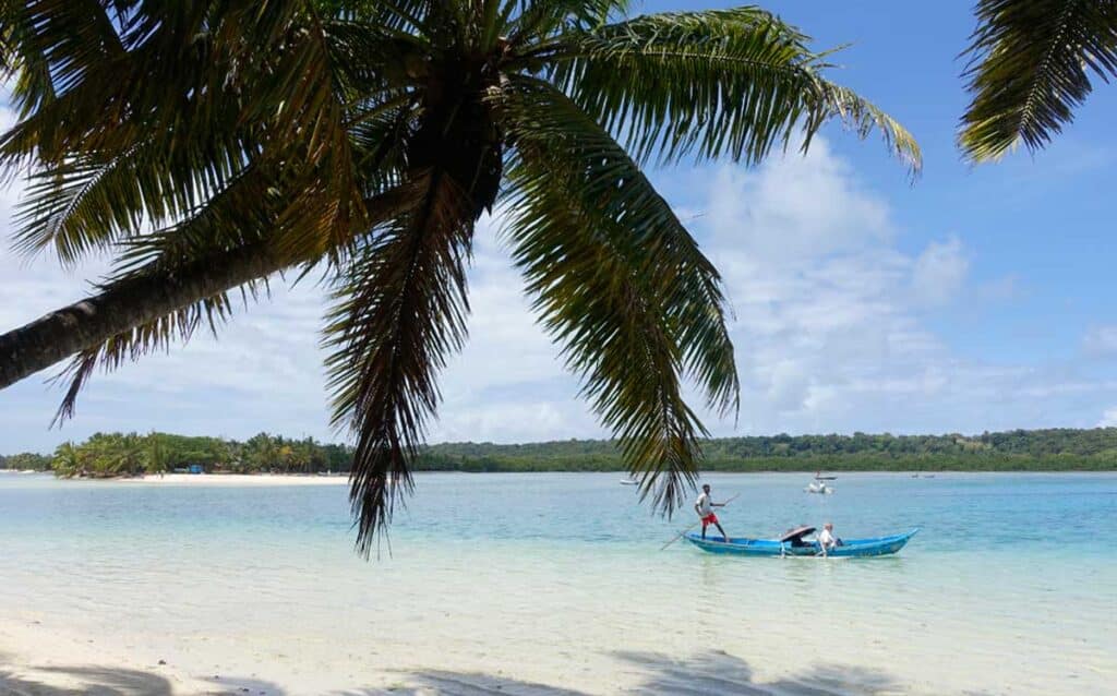 View of a boat on a beach in Ile Sainte Marie