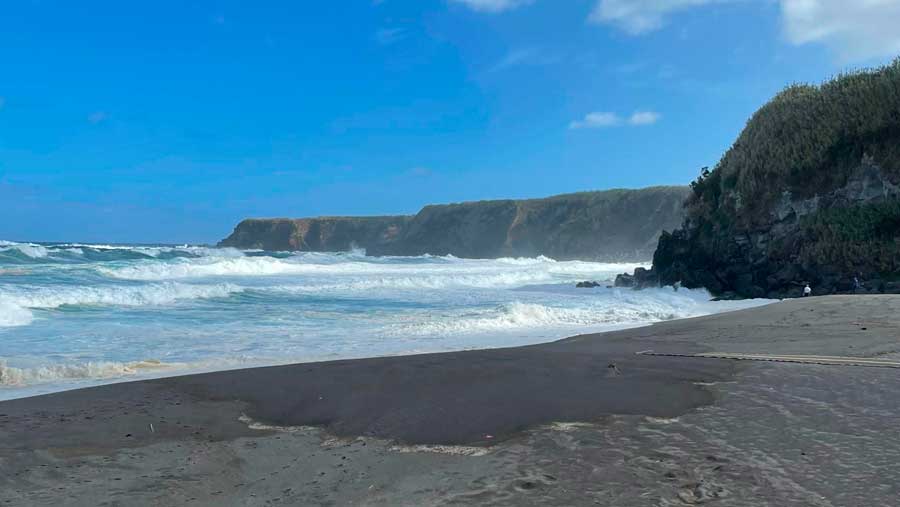 A beach under the clear blue sky in Sao Miguel Island