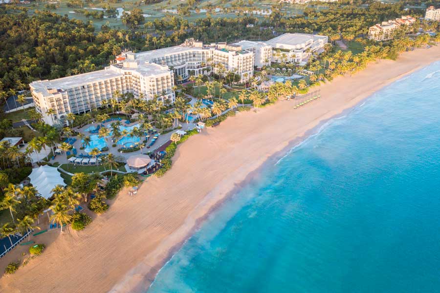 Aerial view of the Wyndham Grand Rio Mar Golf & Beach Resort in Puerto Rico