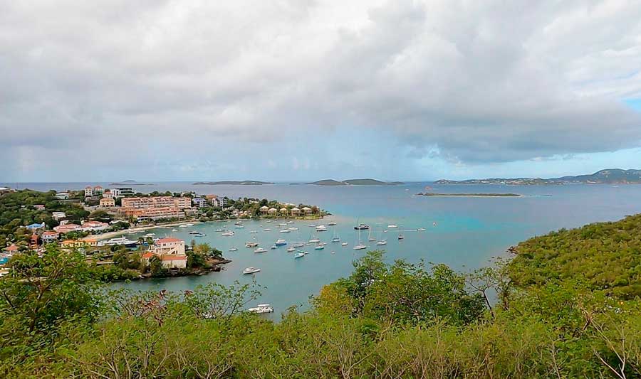 Overlooking view of the beachfront village in Cruz Bay