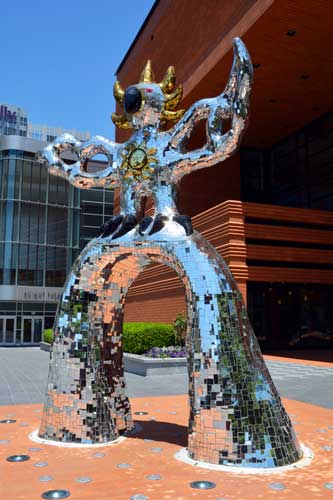 A statue displayed outside the Bechtler Museum of Modern Art