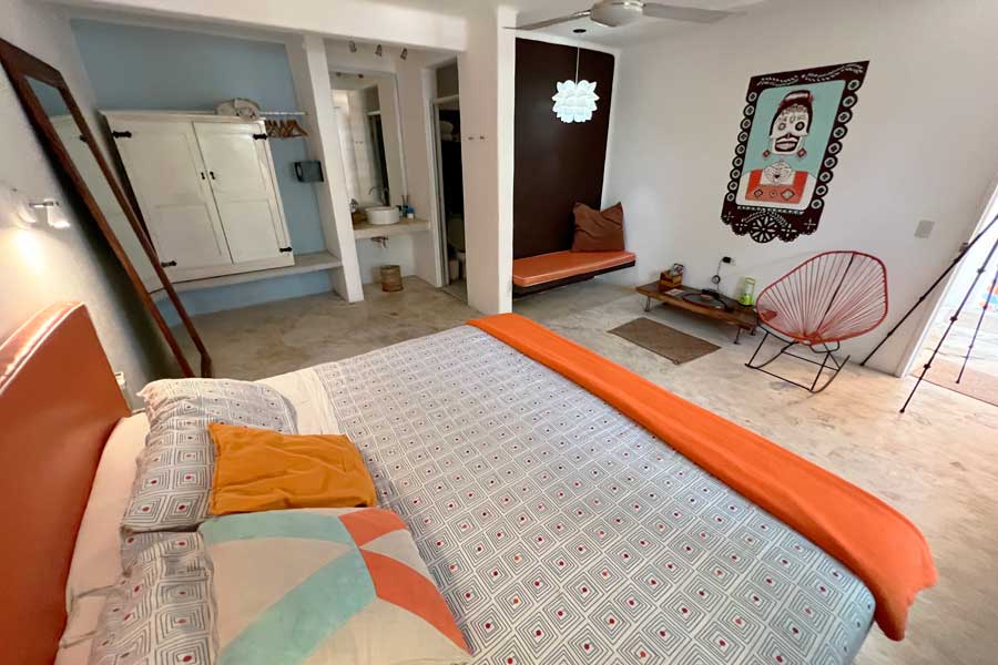 View from the inside of a bedroom in Teetotum Hotel