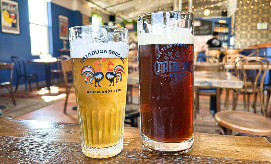 Two glasses of different beers from Otherlands