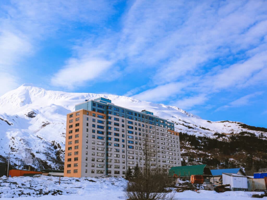 The Begich Tower from the outside in Whittier