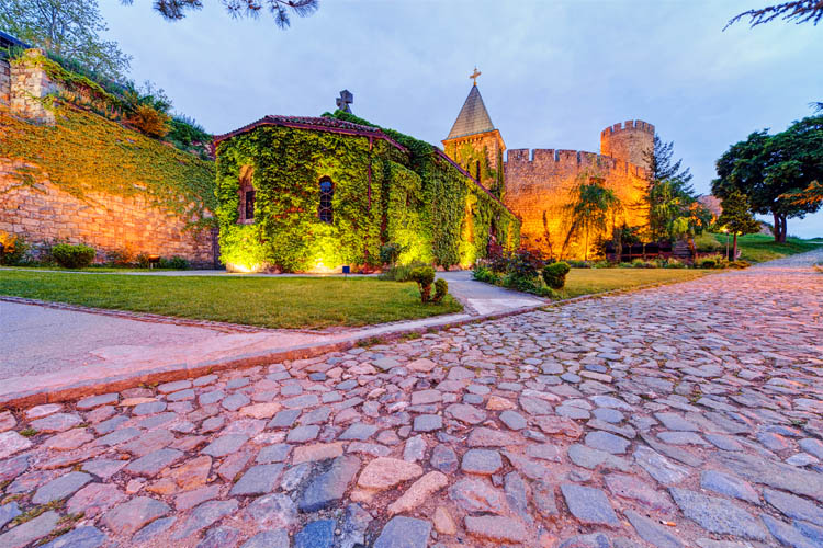 Belgrade Fortress and Kalemegdan Park with Ruzica Church at Night