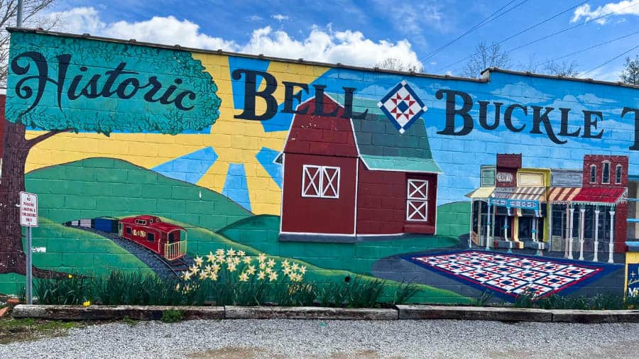 View of a colorful mural in Bell Buckle