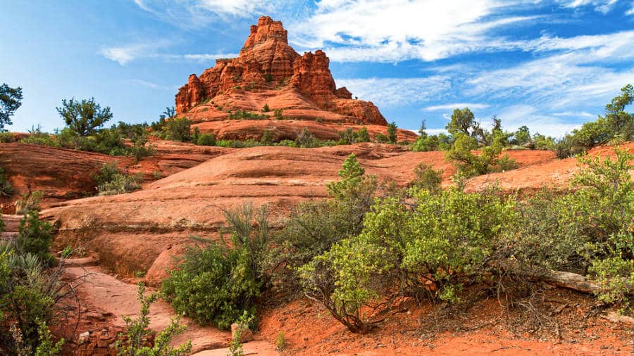 Landscape view of the Bell Rock from a distance in Sedona