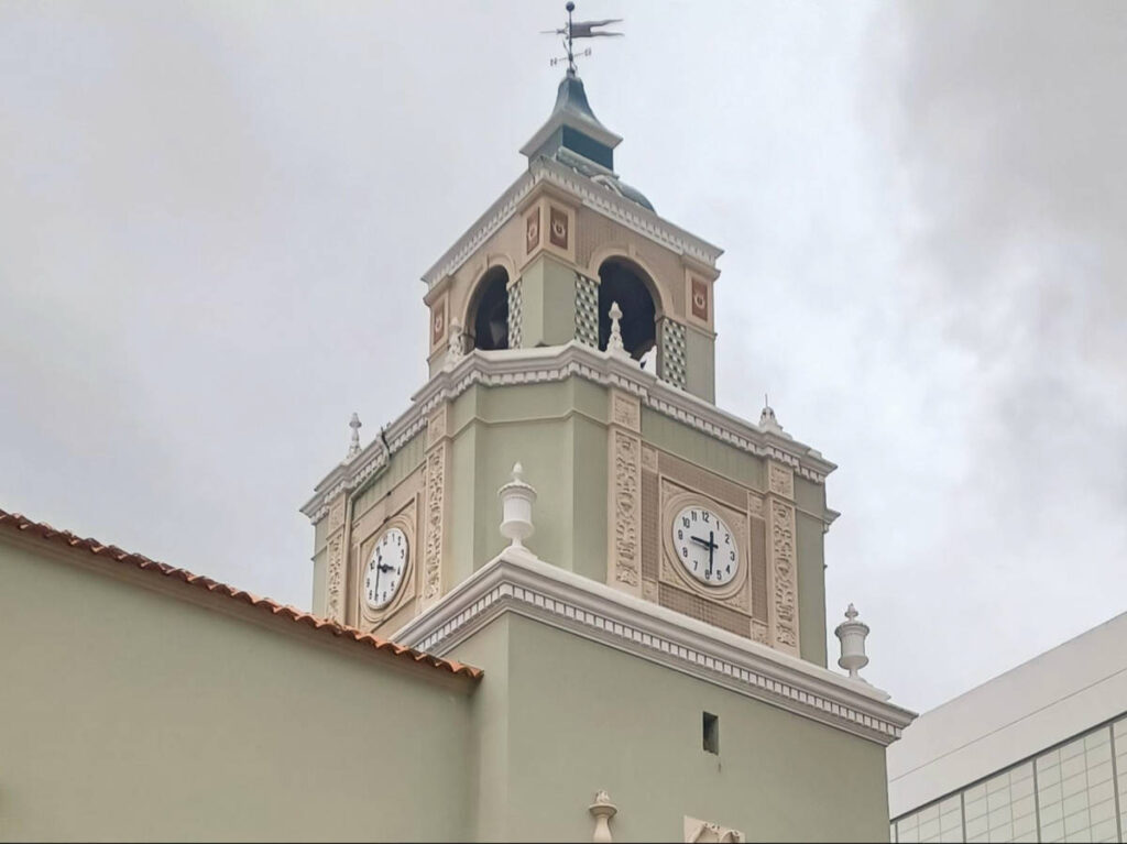 Closeup look of the belltower of Antigua Casa Alcaldía