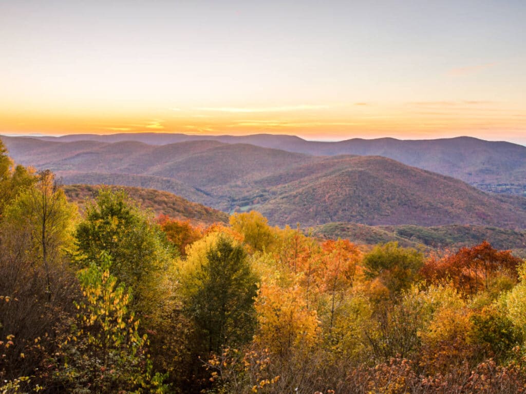 View of the fall foliage around the Berkshires in Western Massachusetts