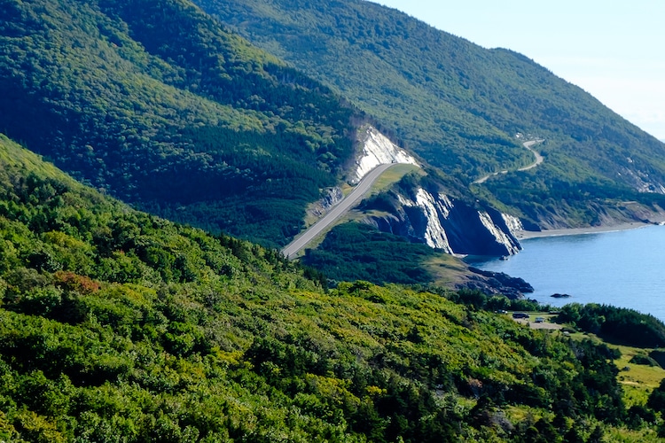 The beautiful coastal highway winds along the shores of Cape Breton, Nova Scotia