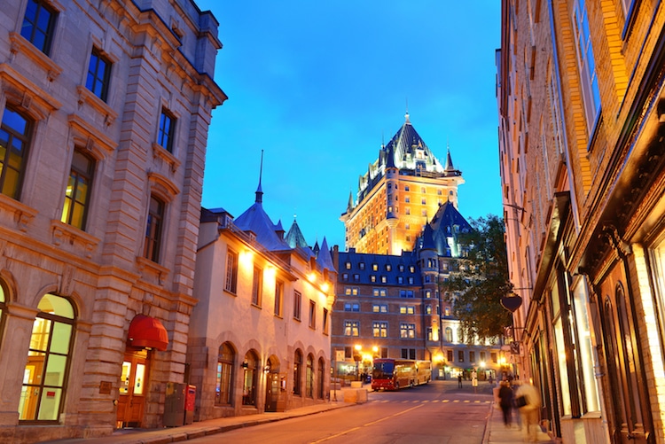 A nighttime shot of Quebec City's Old Town