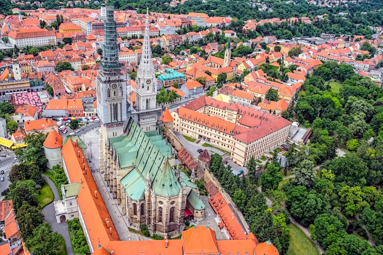 An aerial view of Zagreb in Northern Croatia