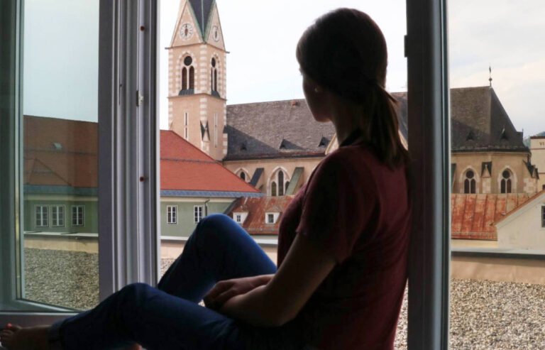 The author Betty Hurd admiring the view on her hotel