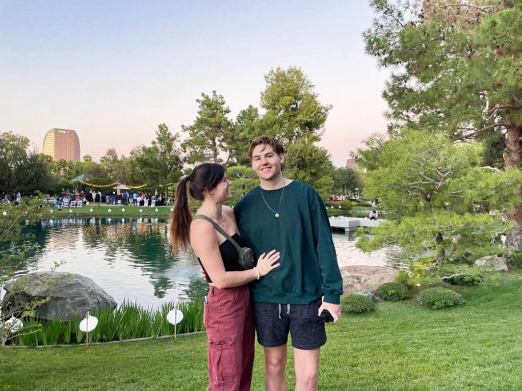 The author Betty Hurd and her boyfriend, posing for a photo at the Japanese Friendship Garden