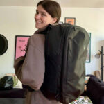 The author Betty Hurd using the Tortuga Travel Backpack Lite