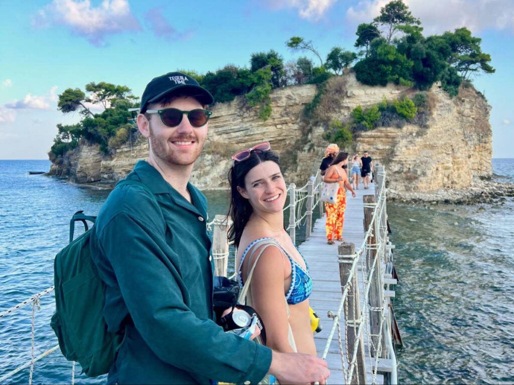 The author Betty Hurd and her partner, smiling for a photo while on tour in Greece