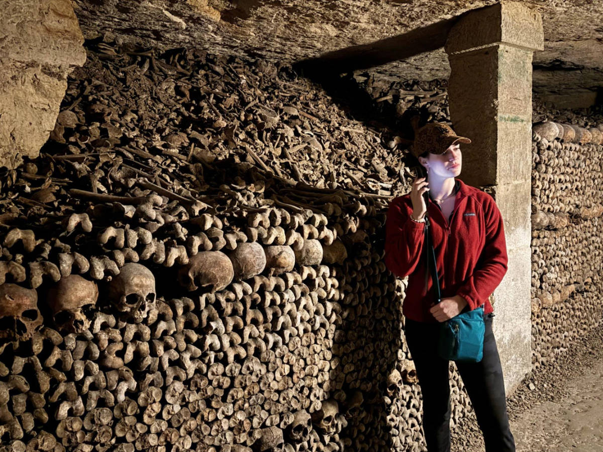 Travel Lemming writer betty Hurd during the audio tour in Catacombs of Paris