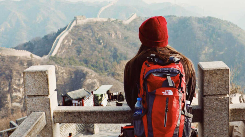 The author Betty Hurd enjoying the overlooking view of the Great Wall of China