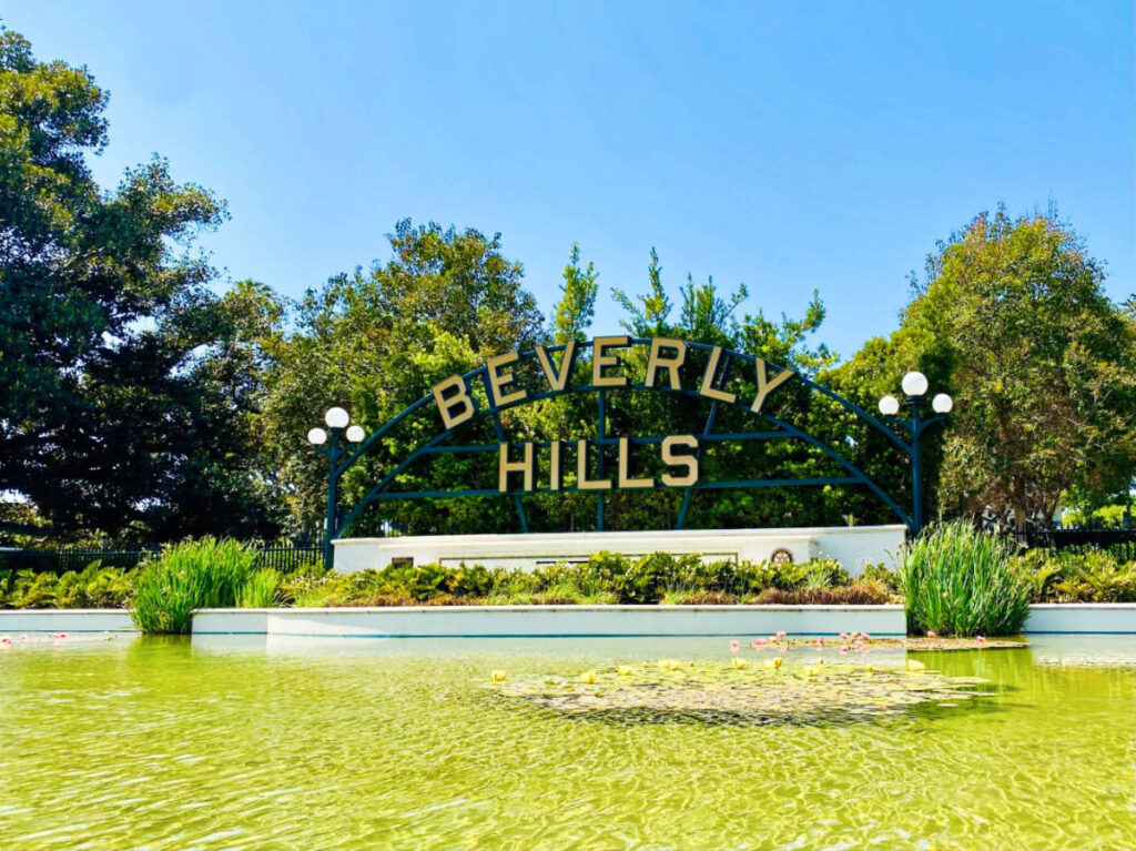 View of the Beverly Hills sign from across the water