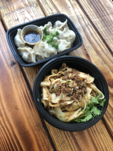Biang biang noodles and dumplings on the table