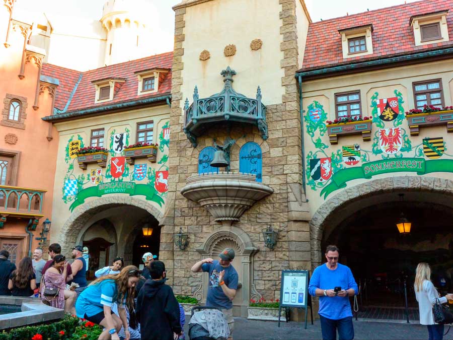 View of people outside the Biergarten Restaurant