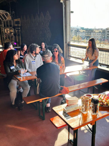 Abigal Bliss with some of the people who attended the community meetup in Bierstadt Lagerhaus