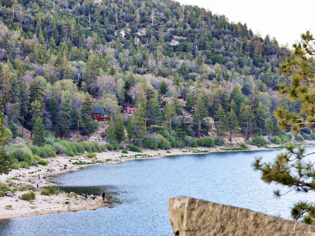 View of the lush hillside of Big Bear Lake from Fawnskin