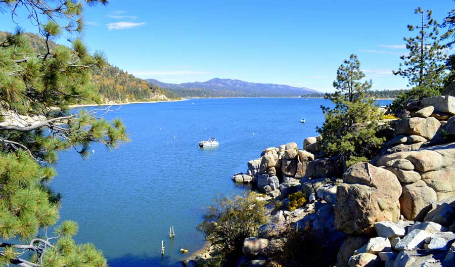 View of the blue water from the Big Bear Lake