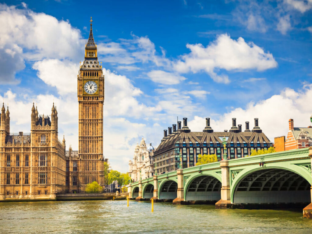 View of the Big Ben and other London sites from across the river