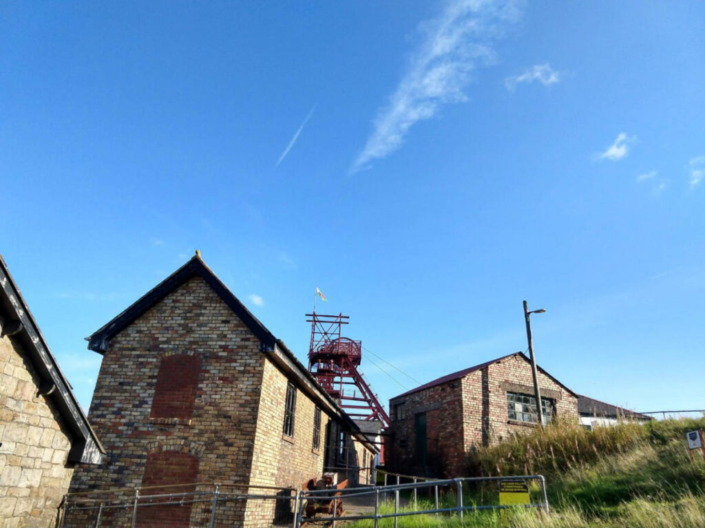 Clear blue sky over the Big Pit National Coal Museum