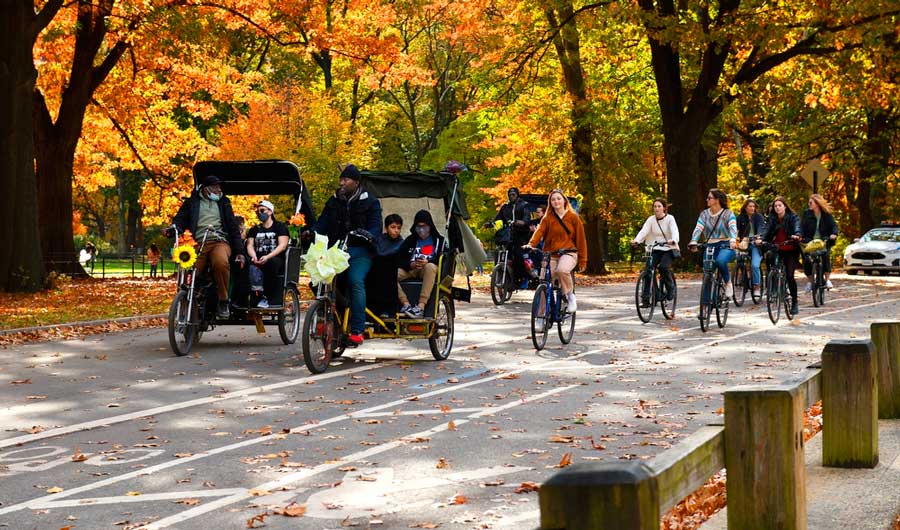 People enjoying their day while riding a bike on Central Park