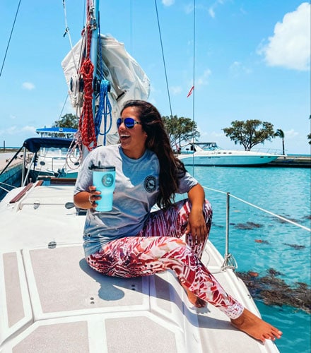Andrew's wife on a sailing boat in Biscayne National Park
