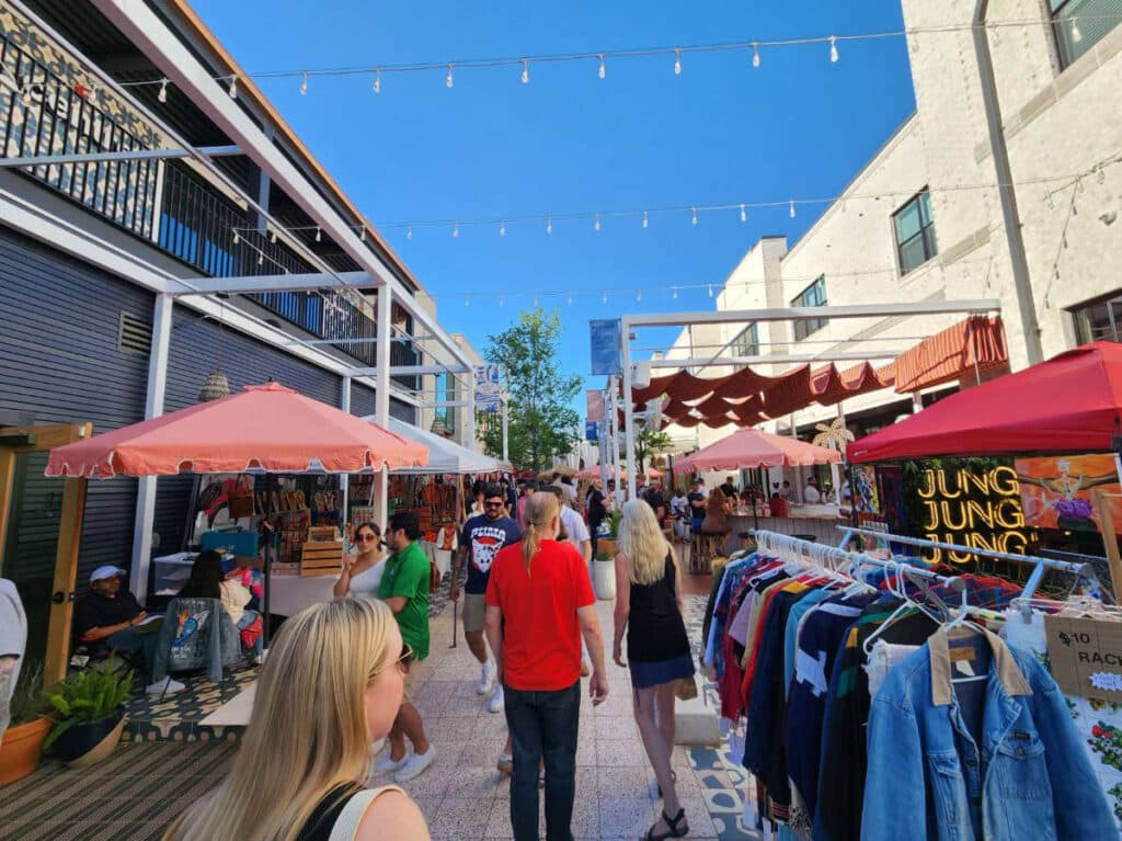 People during the weekend market in Bishop Arts District