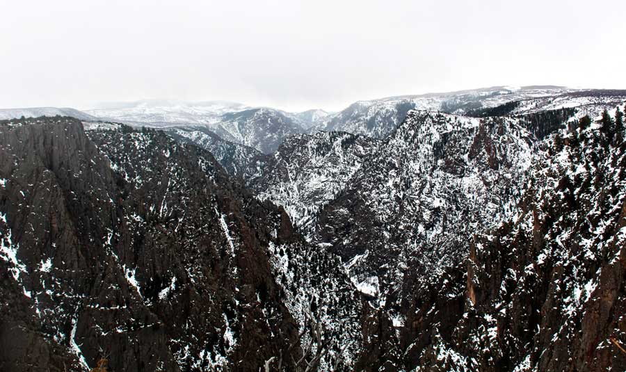 Black Canyon of the Gunnison covered with snow during winter season
