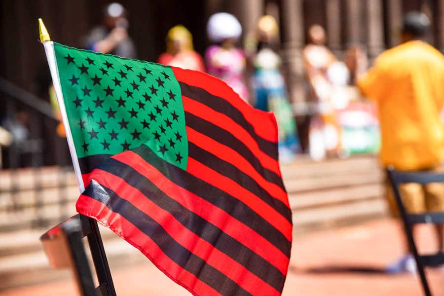 Closeup look at the Black Liberation African American flag