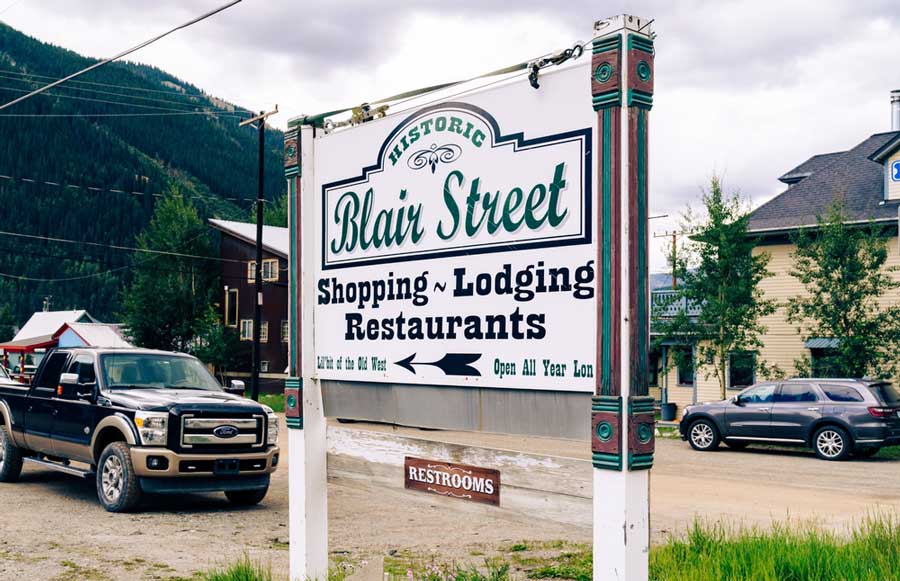 Welcome sign to Blair Street in Silverton, Colorado