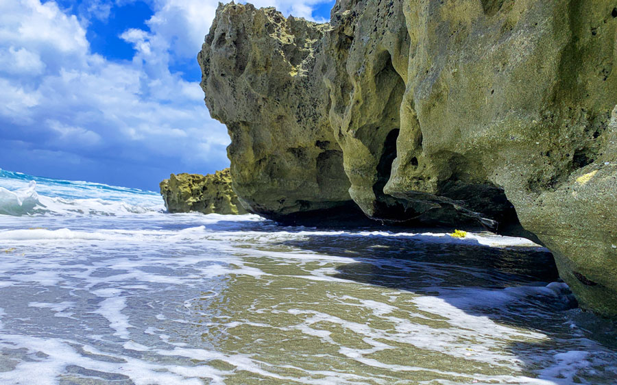View of huge rocks at the beach