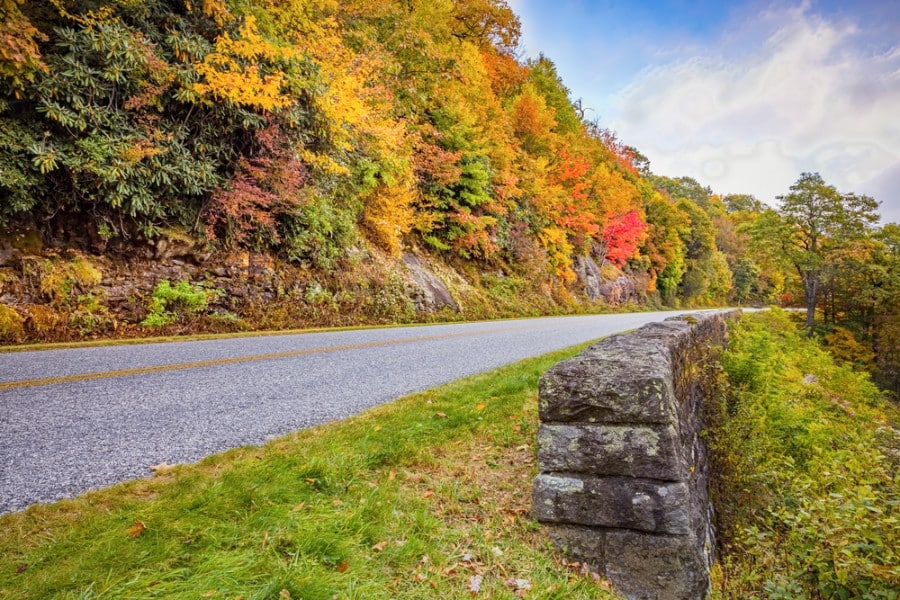 View of fall foliage along the Blue Ridge Parkway