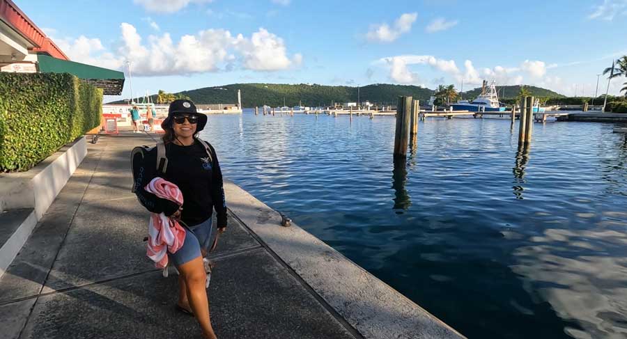 The author's wife walking in Water Island