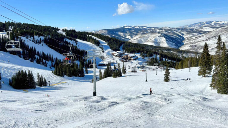 Panoramic view of the bluebird day at Vail Ski Resort