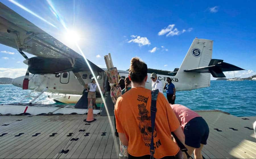 View of passengers boarding the seaplane in St. Croix