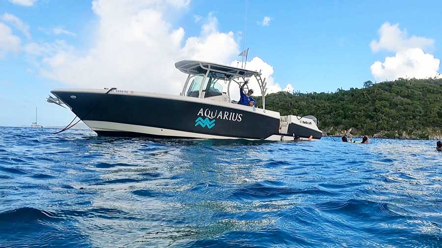 A boat charter on the blue water of St. Thomas, USVI