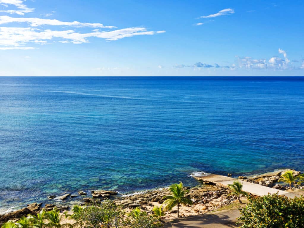 Aerial view of the boat ramp in Los Tubos Beach on a sunny day