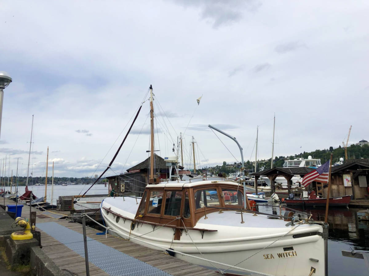 The historic boat docked outside of the Center for Wooden Boats
