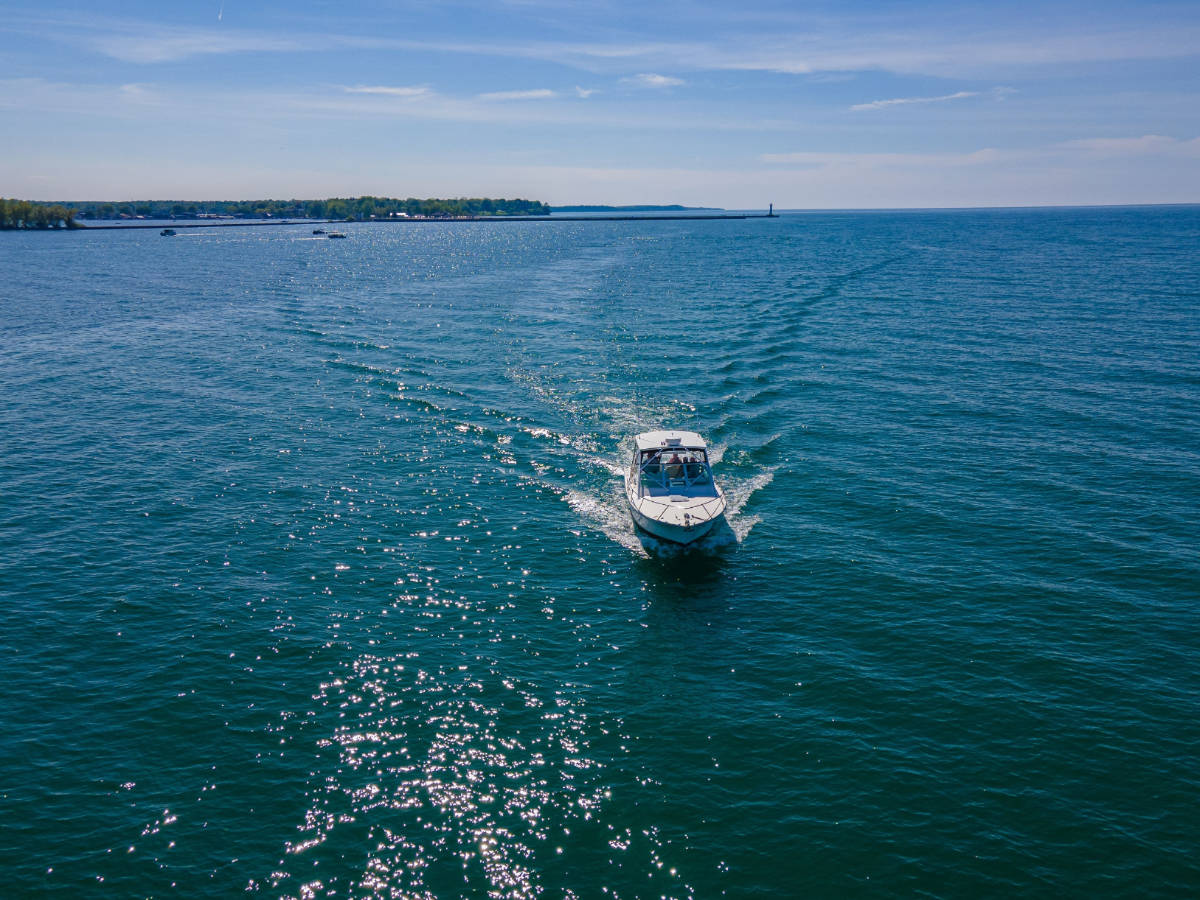 Aerial view of a boat at the Lake Ontario