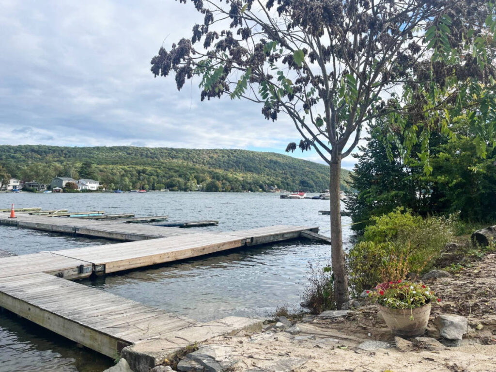 View of one of the boating docks at the Greenwood Lake